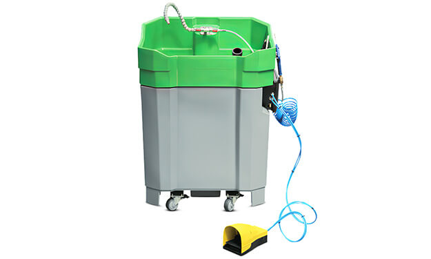 Compacte en mobiele ontvetterbak voor het veilig reinigen van verfresten en inktresten.